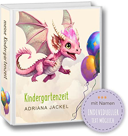 Kindergarten Ordner personalisiert mit Namen und Wunschtext Cut Dragons Rosa Pink Dinosaurier A4 - Meine Kindergartenzeit Kindergartenordner Portfolioordner Sammelordner Junge Mädchen