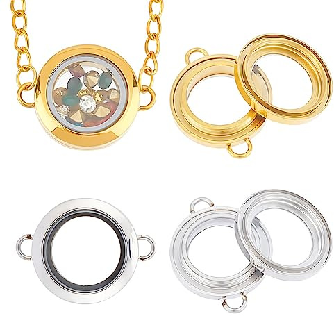 UNICRAFTALE 2 STK 2 Farben Glas Foto Charms Runde Medaillons Verbindungs Charms 24.5x6mm Memory Medaillon Glieder Titan Stahl Anhänger Charms Für Foto Oder Dekorations Halsketten Schmuckherstellung