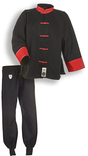 Ju-Sports Kung Fu Anzug Schwarz/Rot, Cotton 170 I Solider Kampfanzug im klassischen Schnitt I Mit Kordelknöpfen & Bündchenhose mit Elasikbund I 100% Baumwolle