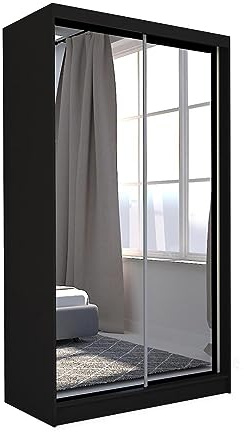 BEAUTY SOFA Mars Meble Armoire avec Portes coulissantes Debra Armoire avec miroirs Penderie, Couleur : Noir, Largeur : 150 cm