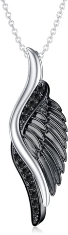 YAFEINI Flügel Kette für Damen - 925 Sterling Silber Flügel Anhänger Engel Halskette Engelsflügel Schmuck Geschenk für Mädchen (Schwarz)
