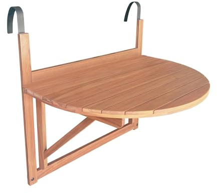 sweeek - Table d'appoint en Bois pour Balcon. Semi-Arrondie. Rabattable. Hauteur Ajustable