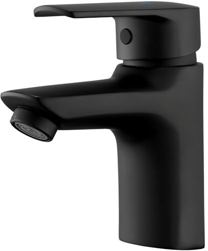 Auralum Robinet Salle de Bain Moderne, Robinet Lave-Mainn à économie d'eau, Robinet Lavabo Hauteur de bec 60 mm, Mitigeur Lavabo en Laiton à PoignéE Unique, Noir