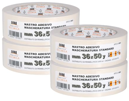PENNELLIFICIO 2000 | Set med 4 maskerings- och färgband, utan rester, fläckborttagning, mått 36 mm x 45 m – Made in Italy