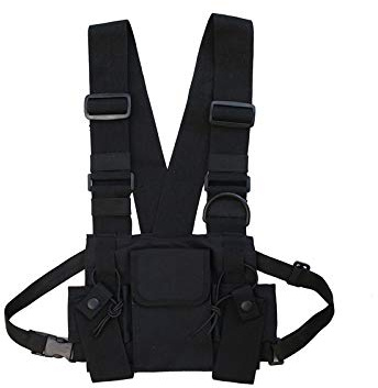GYSURYB Radio Walkie Talkie 3 bröstficka pack sele med dragkedja för pack väst bärväska, svart, Taille unique