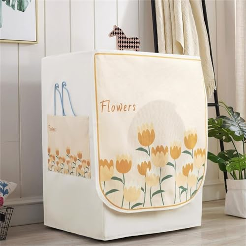 Odot Housse pour Machine à Laver Couverture Lave-Linge Anti-poussière Couverture Tumble Protection Imperméable pour Face Avant de Machine à Laver/Sèche-Linge (Parterre de Fleurs Jaune,60x55x85cm)