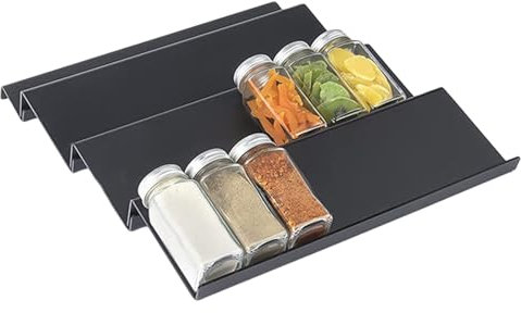 Gewürzschubladen-Organizer,Gewürzregal für Schubladen Gewürz Schubladeneinsatz, 4-stufigem klarem Acryl-Schubladentablett-Rack (Schwarz,6pcs)