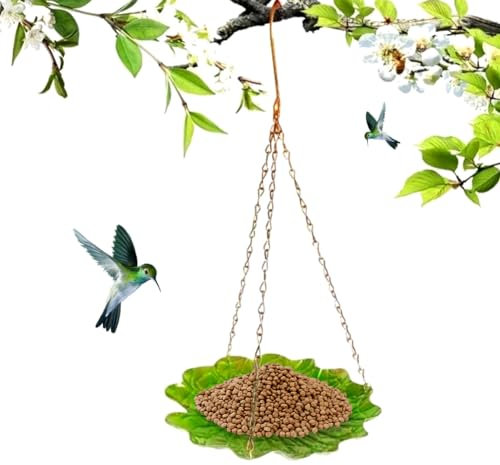Mangeoire Oiseaux Exterieur à Suspendre Métal,Mangeoire Oiseaux Exterieur,Distributeur Nourriture pour Oiseaux Sauvages,Baignoire à Oiseaux,Decoration pour Jardin Balcon (Feuille De Lotus-Vert)