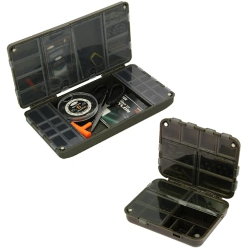 Tacklebox Set mit Magnetverschluss - Köderbox zum Angeln zweiseitig mit vielen Fächern Angelbox in groß und klein für Angelzubehör wie Angelhaken Wirbel Spinner Blinker Hechtköder Karpfenangel Zubehör