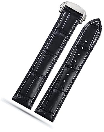 INSTR Lederarmband für Omega Seamaster 300 150 Speedmaster 007 AT150 Braunes Uhrenarmband Faltschließe 19mm 20mm 22mm(A Black -silver,22mm)