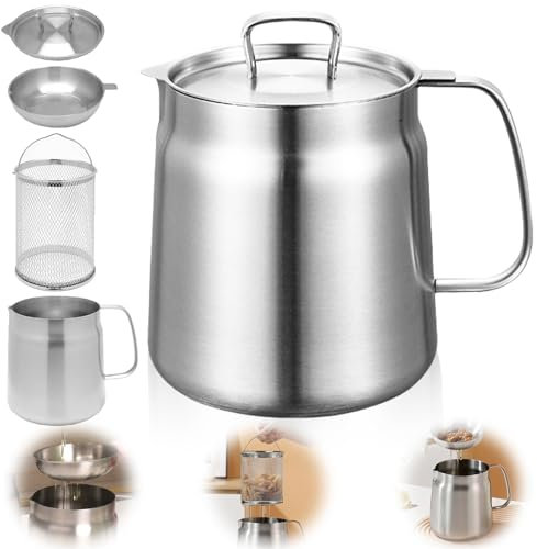Pentola per frittura, 2 l, in acciaio inox, con colino, manico e coperchio, piccola pentola per cucinare, cuocere, conservare, compatibile con fornelli a induzione, argento, Ø 14 cm