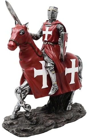 MystiCalls Kreuzritter rot auf Pferd mit Schwert und Schild - Dekofigur, Ritter, Figur, Mittelalter