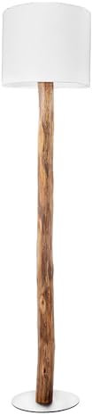 Stehlampe Standleuchte Landhausstil Holzlampe Eukalyptus braun Wohnzimmer Stehleuchte mit Stoffschirm, Metall Textil, Fassung 1x E27, DxH 30x140 cm
