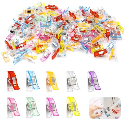 SHENSAIGO 100 Stück Nähklammern Kunststoff, 27×10mm Stoffklammern zum Nähen, Mehrfarbig Nähzubehör für Nähmaschine, Multifunktionale Nähclips für Fotos Kleidung Stofffixieren Lebensmittelversiegelung
