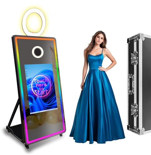 VANYA Spiegel Photo Booth Machine, Touchscreen Selfie 32 Zoll Photobooth, Mit Flughülle, Mit Ringlicht, Mit RGB Licht, Für Hochzeiten, Partys, Veranstaltungen (Schwarz, 32 Zoll Photo Booth)