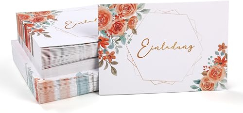 Donindis Schicke Einladungskarten im floralen Design für alle Anlässe - Packung mit 40 Karten & Umschlägen aus hochwertigem Kraftpapier mit Klebestreifen