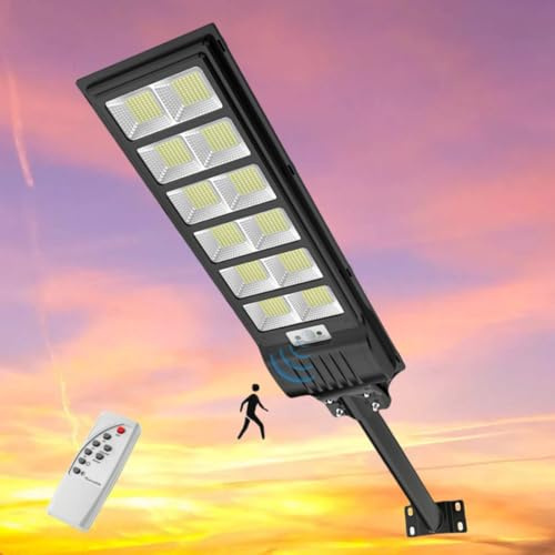 papasbox 600W LED Solar Straßenlaterne Außen mit Fernbedienung | Solarbetriebene 6500K Straßenlampe Wandleuchte mit Bewegungsmelder | Wegeleuchte im Freien Straßenleuchte