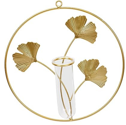 SEWOART Wandvase Hydroponik Vase Wohnzimmer Dekor Eisen Glas Wandmontiert Rund Vasenanhänger Für Moderne Wanddekoration