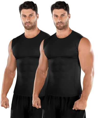 Niksa 2 Pack Men's Compression Shirts Sleeveless Dry Fit Gym Workout Tank Top，Black,M