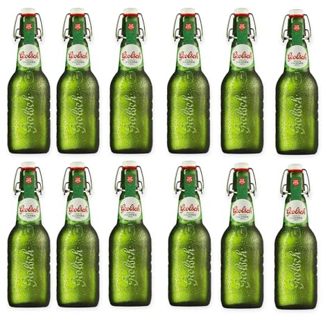 Grolsch Premium Pilsner Bier in der Bügelflasche 12 x 0,45l– Ein Klassiker aus den Niederlanden- Inkl. Haus der Biere Berlin Bierdeckel
