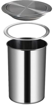 CAFIEDR Poubelle avec Couvercle, Poubelle intégrée pour comptoir de Cuisine, Ronde en Acier Inoxydable brossé 304, Petite Poubelle avec Couvercle Rabattable pour restau(Grand)