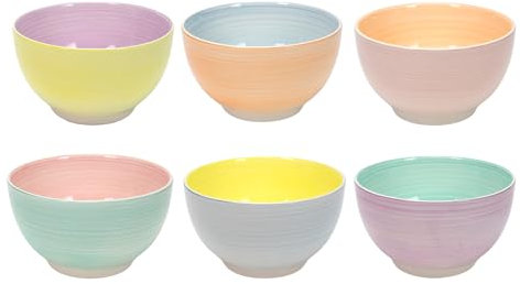 Cookinglife Pastel Harmony | Soup Bowls Set of 6 | Ceramic | 14 cm | Cereal Bowls | Pastel-Coloured | Dishwasher Safe | Microwave Safe | Oven Safe