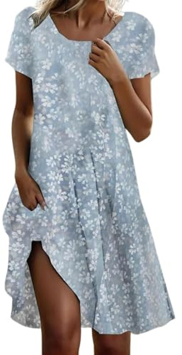 Cihdmfb Robe d'été pour Femme Grandes Tailles Décontractée Blouse à Manches Courtes Vintage Fleurs Imprimées T-shirt Robes Casual Col Rond Tunique Robe Légère et Confortable pour Loisirs Robe Oversize