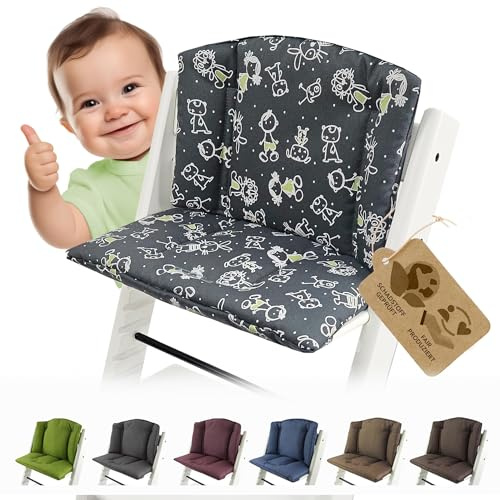 Ersatzbezug Kissen kompatibel mit Stokke Tripp Trapp M1 (d-grau-grün-Fig) | Sitzkissen, Kissen-Set, weich, gepolstert, waschbar & langlebig
