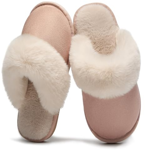 Donpsps Damer tofflor för män vinter Memory Foam Fluffig Mjuk Varm Slip On House Mocka, Fårskinn Mysig plysch för inomhus utomhus YS Kastanj 40.5-42