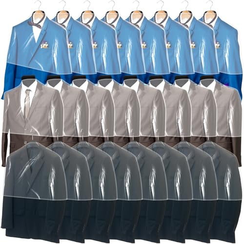 Chumia 50 Pieces Clear Shoulder Cover for Clothes Closet Bulk, Plastic Hanger Covers for Hanging Clothes Shoulder Garment Dust Cover Protectors for Men Women Suit Coats Jackets Dress(21.5'' X 15.5)