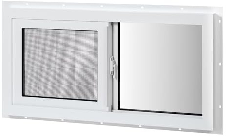 COLORPAPA Vinyl Basement Sliding Window, 32 x 16 White