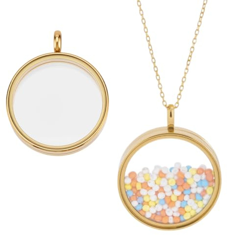 CRAFTYMELODY 2 Stück Schwimmende Medaillon Anhänger 18 Karat Vergoldeter Edelstahl Flache Runde Medaillonanhänger Mit Klarem Glas Fotorahmen