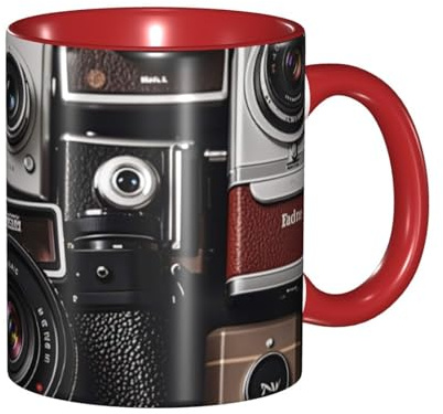 STVYUKL Tazza da caffè in ceramica da 325 ml, con comoda impugnatura, stile retrò, collezione di macchine fotografiche, tazza da tè per case e uffici