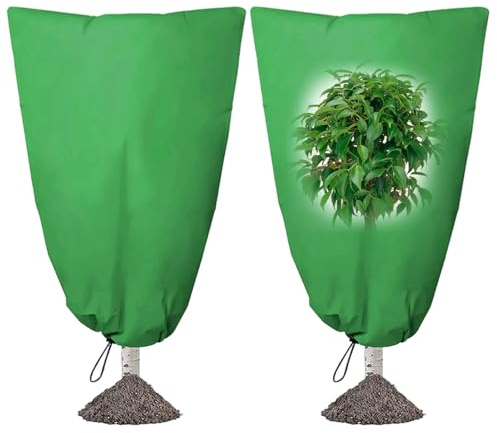 protections hivernales pour plantes 2 Pièces 120x80cm Voile Hivernage Plante Exterieur, Housse Hivernage Plante avec Cordon de Serrage,Housse d'hivernage pour Plantes en Pot Citronnier Arbustes(Vert)