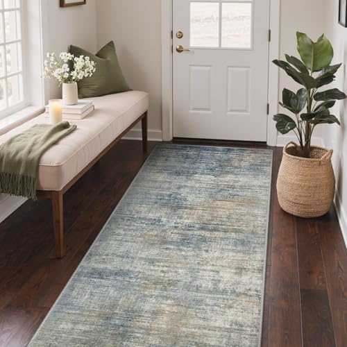GENIMO Tappeto Moderno in Blu Denim con Design Astratto, Lavabile in Lavatrice e Base Antiscivolo, Tappeto a Pelo Corto 80x150 cm per Camera da Letto, Soggiorno, Cucina, Facile Manutenzione