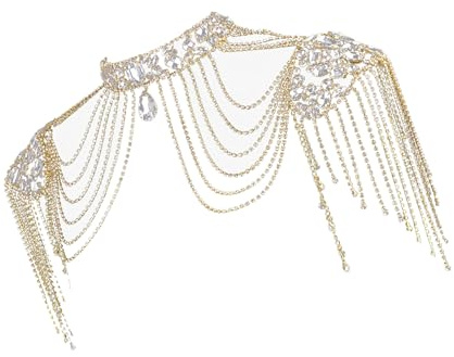 Catena di spalla alla moda con cristalli in lega gioielli per il corpo elegante abito abbellimento decorazioni per le donne eleganti gioielli per il corpo regolabili, TAGLIA UNICA, come descritto