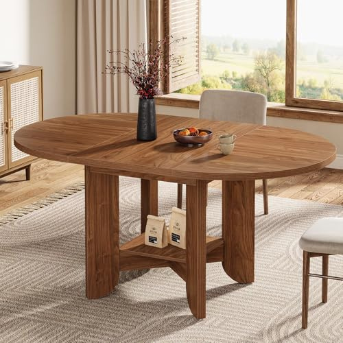 Tribesigns 59-Inch Round Dining Table for 4-6, Modern Oval Kitchen Table with Storage Shelf for Dining Room, Living Room, Walnut