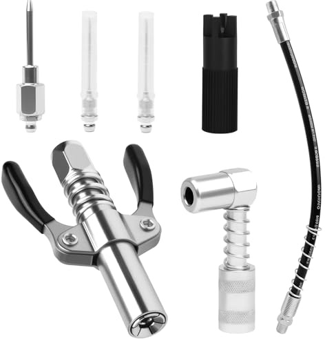 Fettpress-munstycksset, fettpress för smörjnipplar, dubbla handtag G-koppling för fettpressar med 30 cm slang, snabbkoppling, 90° adapter, nålfäste och rengöringsmedel för alla typer av fettpressar