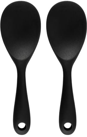 wilcractk Servierlöffel 2 Stück Schwarz Aus Silikon Mit Stahlkern, Hitzebeständiger Reislöffel Für Antihaftpfannen, Großer Löffel Zum Kochen Und Servieren Für Küche Und Haushalt