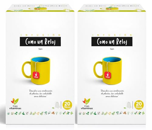 Pack 2 Como un Reloj Nova Diet (2 x 20 Filtros) Infusión Laxante Natural con Sen y Vitaminas, Ayuda al Tránsito Intestinal, Infusión para Estreñimiento y Bienestar Digestivo