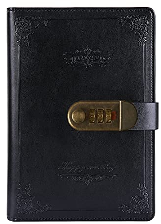NectaRoy Retro Vintage PU Leather Password Notebook Writing Planner Organizer with Combination Lock, Password Lined Wire Binding Diary Personal Sketchbook with Pen Holder, A5 Size 215x150mm