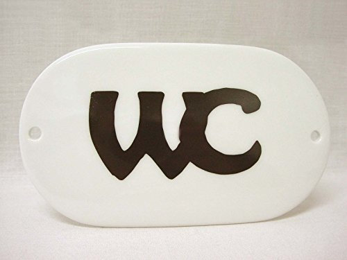 Placa Cartel Letrero Ovalada Puerta Pared BAÑO WC Aseo Servicio Porcelana Letrero WC Negro