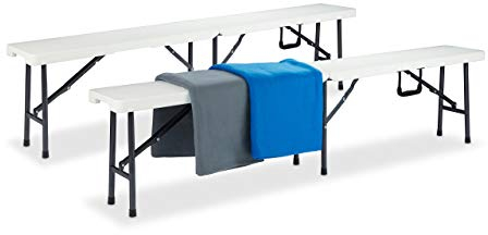 Relaxdays Bierbank 2er Set, Bierzeltgarnitur, klappbar, Kofferfunktion, Pflegeleicht, Kunststoff, HBT: 42x180x25cm, weiß