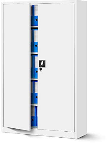 Jan Nowak Metallschrank Jan II 185 x 115 x 40 cm - Aktenschrank abschließbar mit 2 Türen, Mehrzweckschrank mit 5 Ebenen, Büroschrank aus Stahlschrank mit Pulverbeschichtung - Weiß