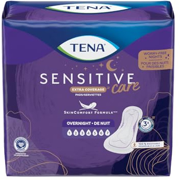 TENA Sensitive Overnight Dry-Fast Core Adult Female Bladder Control Pads, 16 Inch, 28 Count, 3 Packs, 84 Total