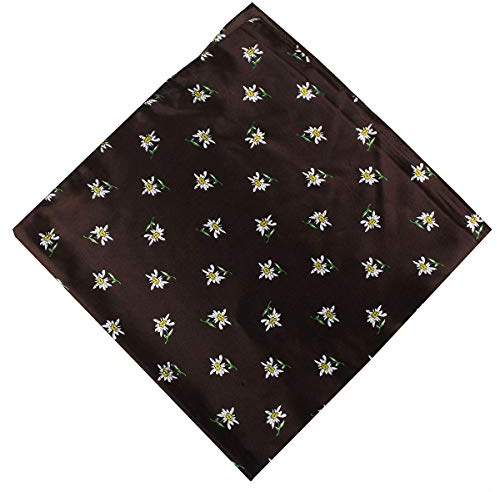 German Wear Trachtentuch Halstuch mit Edelweissmuster Nikituch 60x60cm, Dunkelbraun