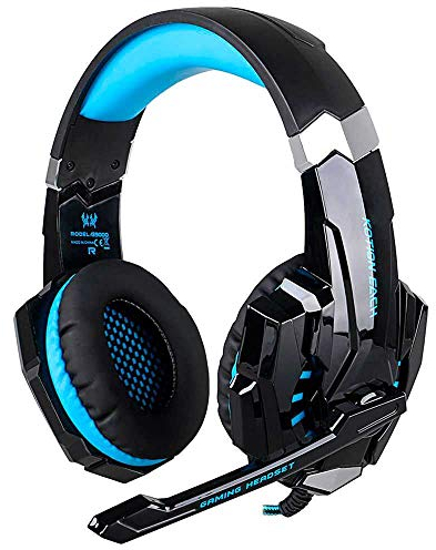 OcioDual Casque de Jeu G9000 avec Microphone Stéréo Et Lumière LED Compatible avec PC, PS4, Xbox, Casque Bleu avec Suppression du Bruit sur L'oreille, Micro