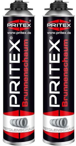PRITEX – Brunnenschaum 2 x 750 ml zur Montage von Brunnenschachtringen & Rohrelementen – Pistolenschaum mit sehr guter Haftung & hoher Beständigkeit – Bauschaum für Montagepistole