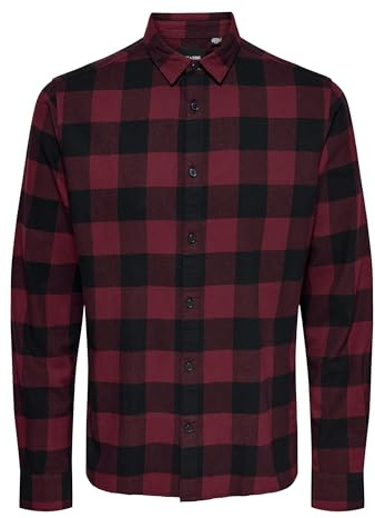 Only & Sons Onsgudmund LS Checked Shirt Noos Camisa, Hombre, Rojo Oscuro, L