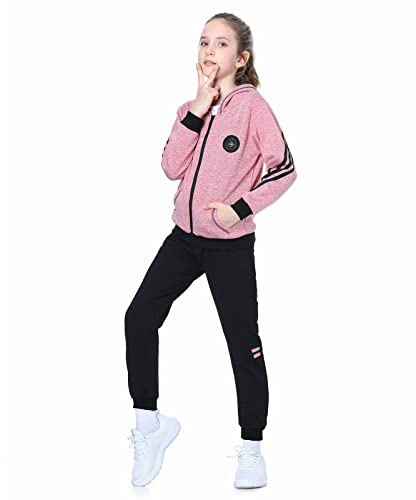 LPATTERN Niñas Chándal Estampado Traje Deportivo 2/3 Piezas Traje de Jogging Sudadera con Capucha (+ Camiseta de Manga Larga) + Pantalones,2 Piezas#Rosa,6-7 años